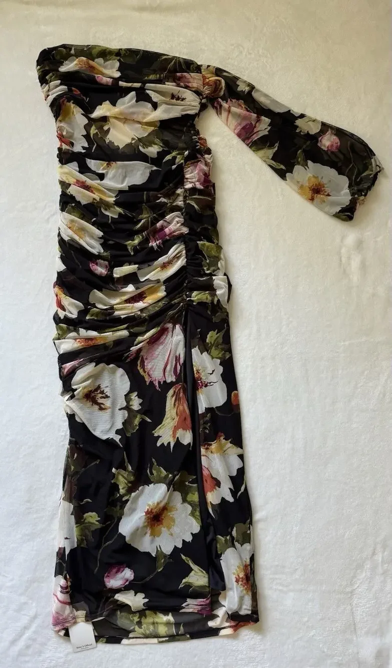 Abercrombie & Fitch Women's Elegant Floral Silhouette Mesh Maxi Dress Size L NWT